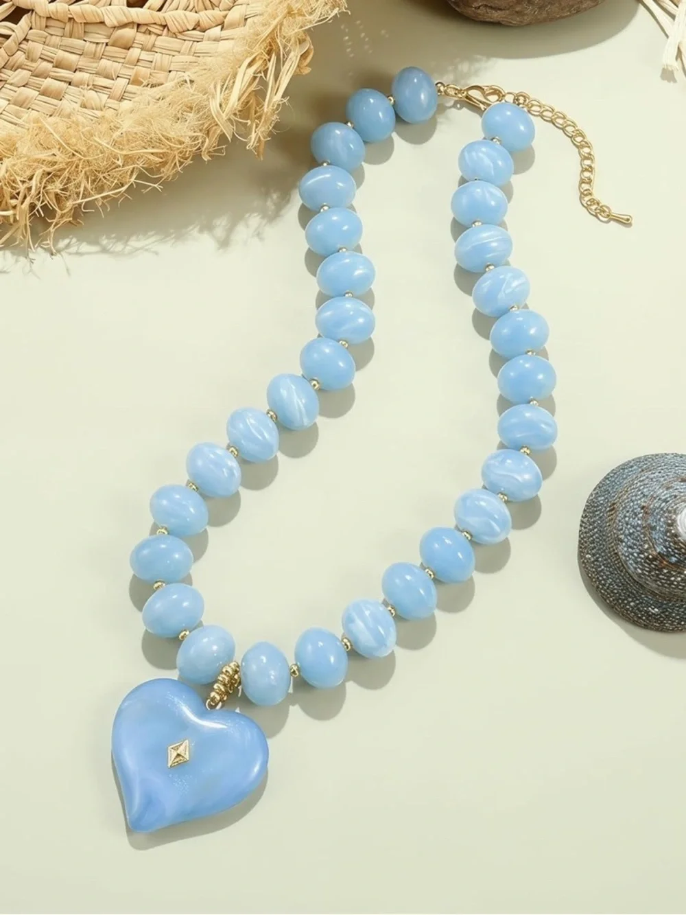 Light Blue Heart Beaded Dopamine Necklace
